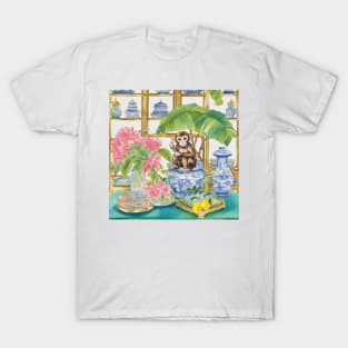 Cute monkey, lemons and chinoiserie jars T-Shirt